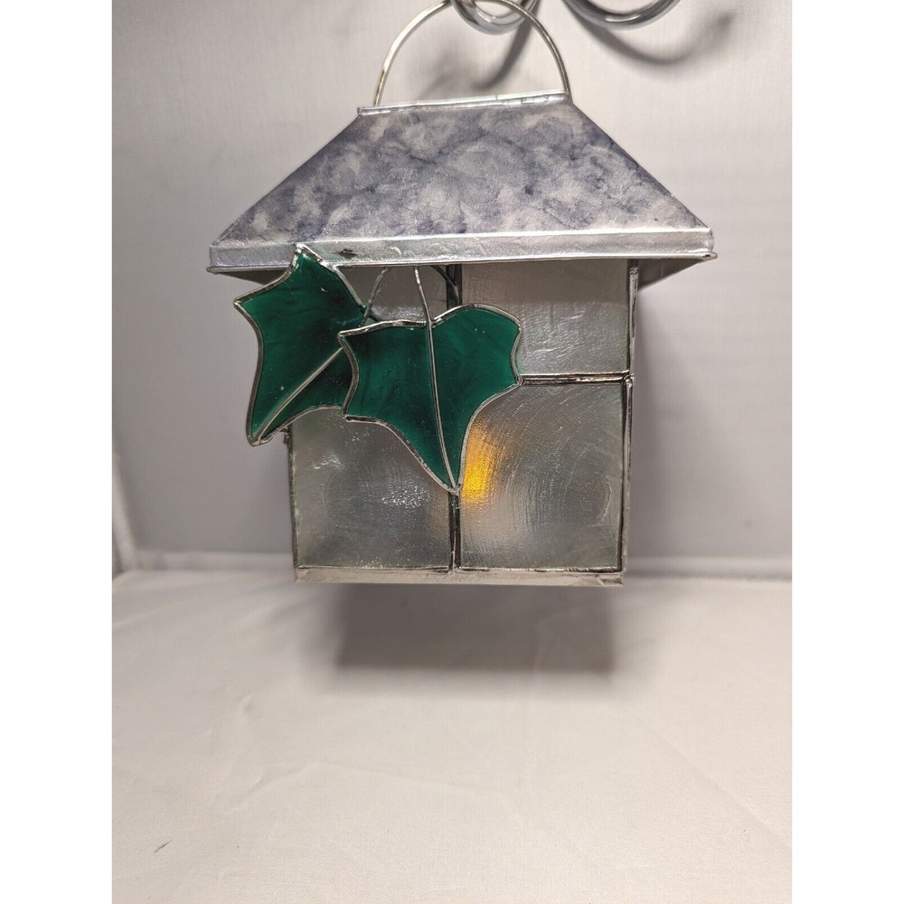 Leaf Hanging Lantern Tin Metal Tealight Candle Holder Stained Glass Chic Boho